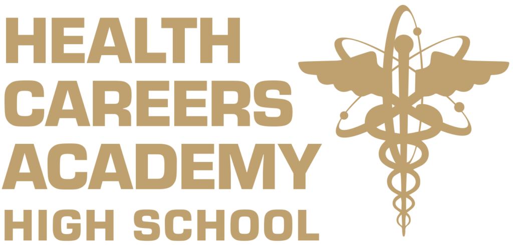 Health Care Academy High School official logo in yellow color